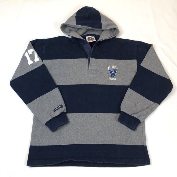 Villanova Lacrosse Barbarian Hooded Striped Rugby Long Sleeve #17 Mens Large - Picture 13 of 13